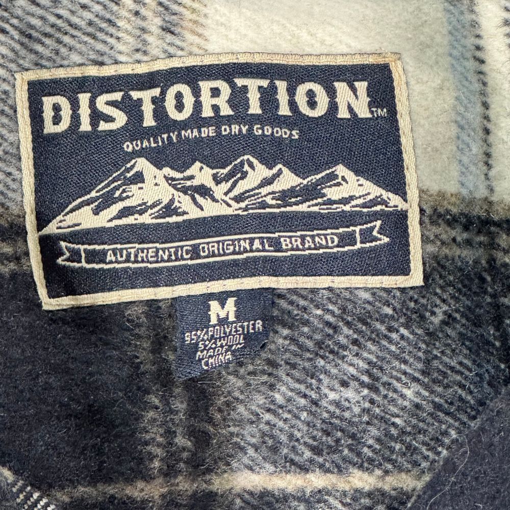Distortion Navy Blue Plaid Heavy Flannel Button-Up Long Sleeve Shirt Size‎ M - Picture 4 of 7